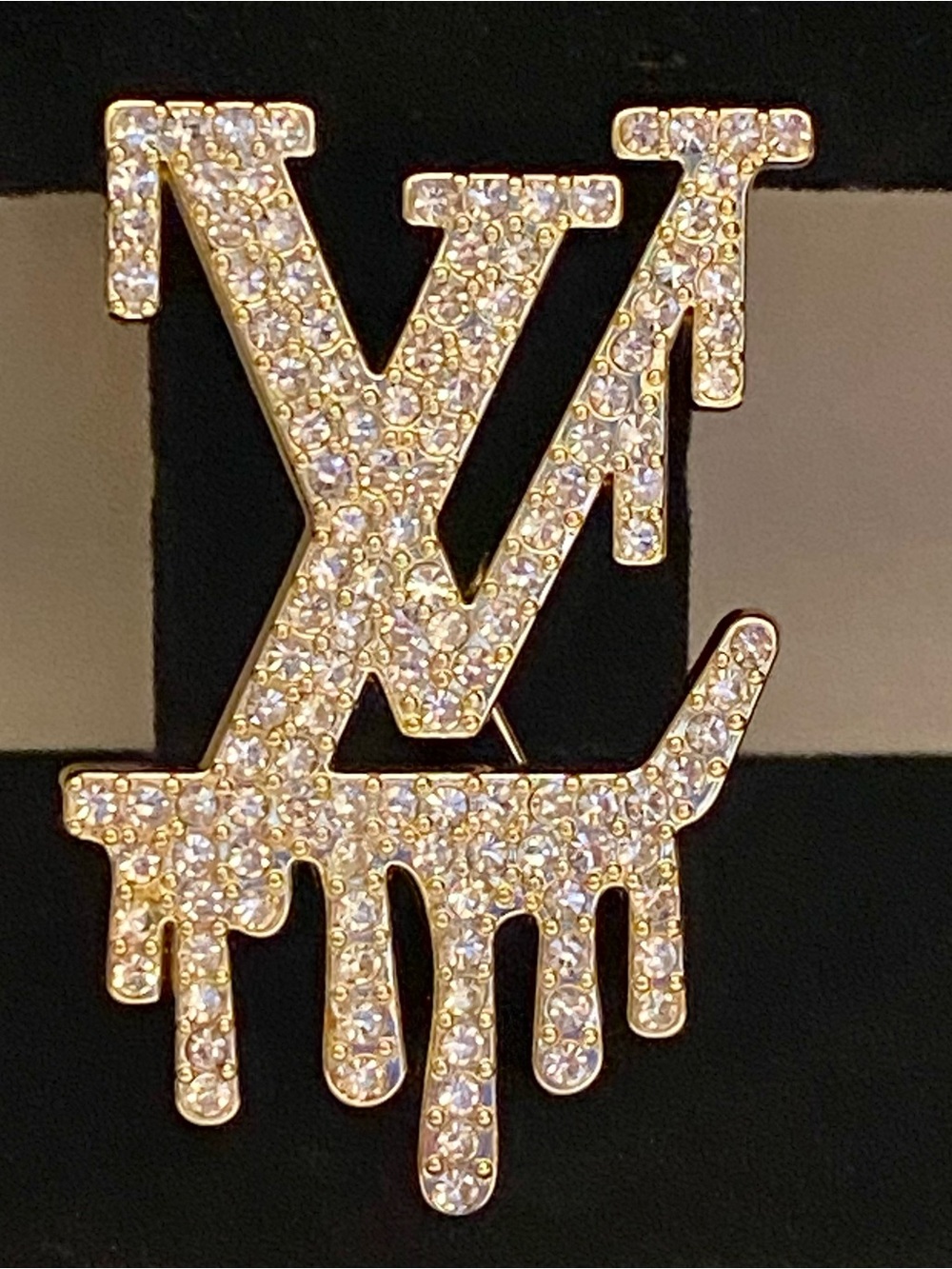 Fashion Jewelry Gold Crystal Drip Logo L-V Luxury Brooch Large Unisex